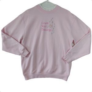 Vtg M&C Sportswear Sweatshirt Pink Count Your Blessings Embroidered Stars Large